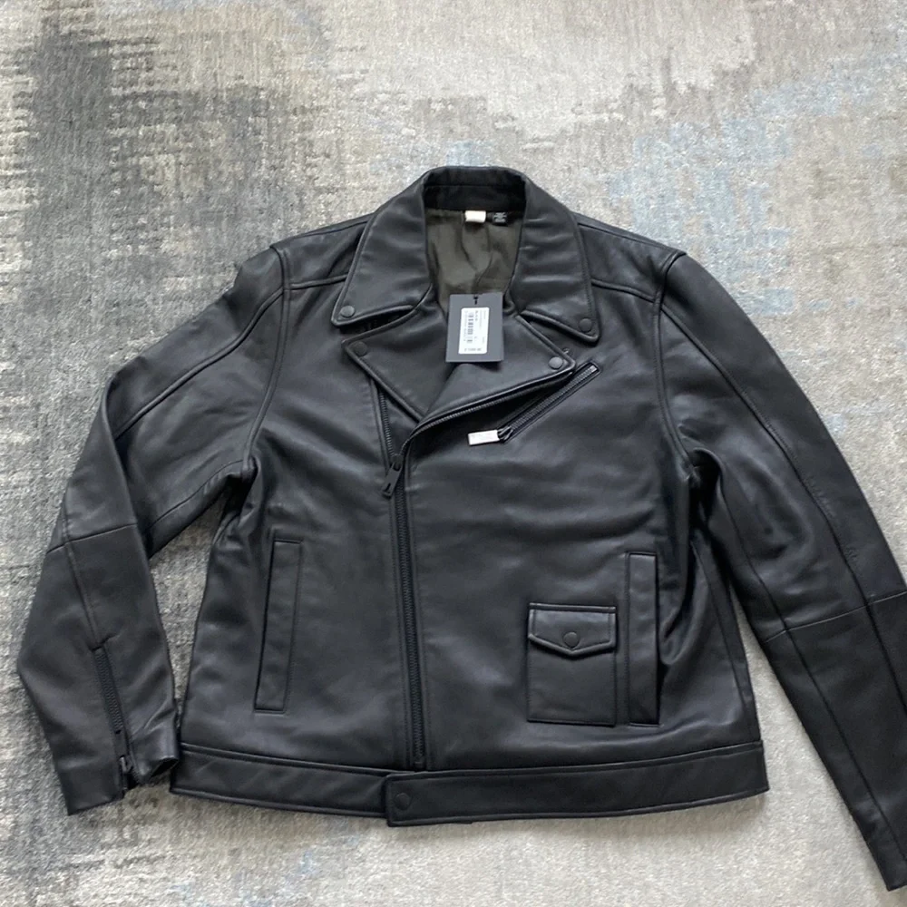 Brand NWT - Ted Baker Carve - Black Leather Biker Jacket - Size 4 (USA size L) - Picture 6 of 15